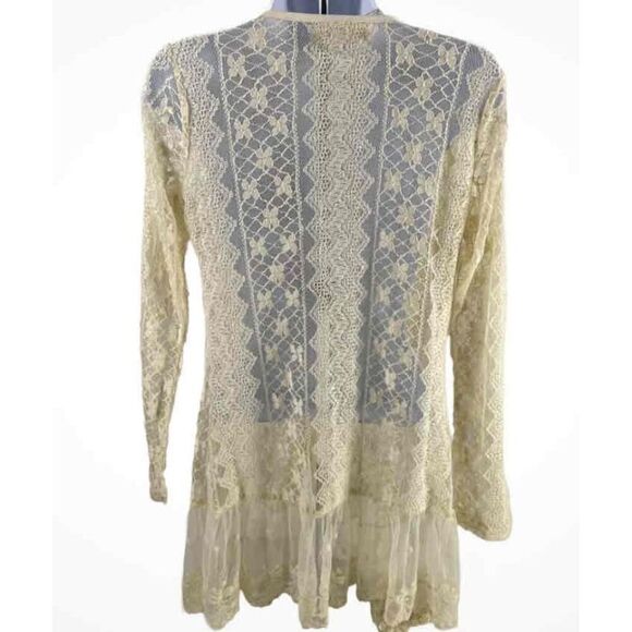 Areve Ivory Lace Open Front Long Sleeve Cardigan S - Picture 2 of 3